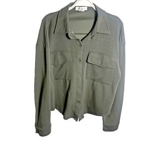 Happily Grey Womens Sz M Button Up Long Sleeve Blouse Top‎ Olive Green Modal